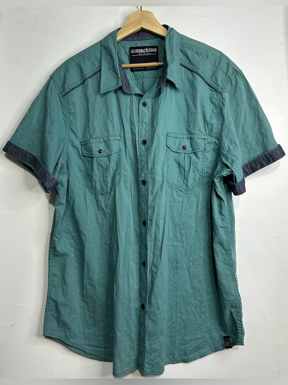 5 for $25🔥Machine Push The Limit Teal Button Front Shirt XXL